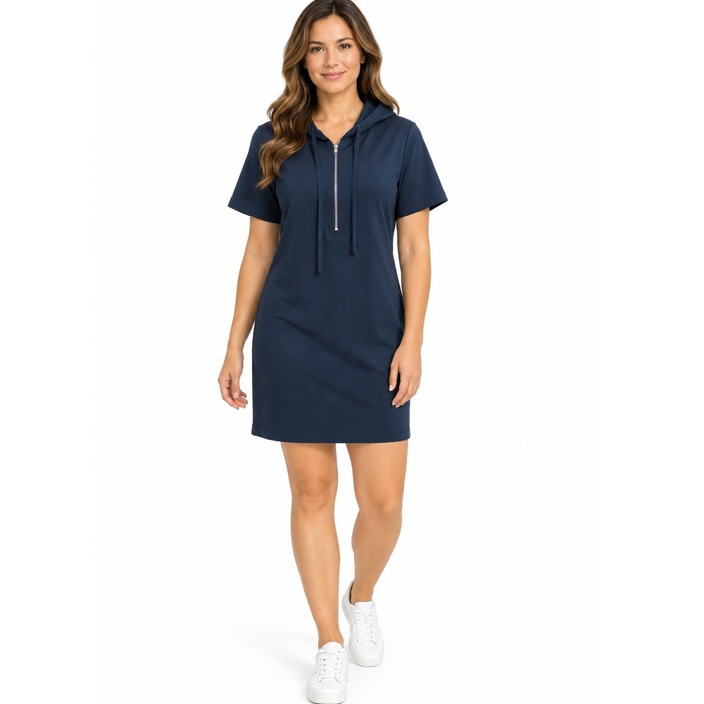 Missky Hooded with Drawstring Short Sleeve Casual Mini Dress Blue Size Large NWT